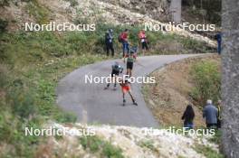 22.09.2024, Premanon, France (FRA): Camille Grataloup Manissolle (FRA), Jeremie Bouchex-Bellomie (FRA), Noe Seigneur (FRA), (l-r) - Biathlon Samse Summer Tour, pursuit, Premanon (FRA). www.nordicfocus.com. © Manzoni/NordicFocus. Every downloaded picture is fee-liable.