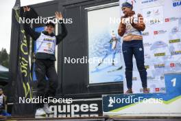 22.09.2024, Premanon, France (FRA): Oceane Michelon (FRA), Julia Simon (FRA), (l-r) - Biathlon Samse Summer Tour, pursuit, Premanon (FRA). www.nordicfocus.com. © Manzoni/NordicFocus. Every downloaded picture is fee-liable.