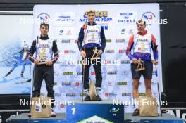 22.09.2024, Premanon, France (FRA): Clement Pires (FRA), Leo Carlier (FRA), Enzo Bouillet (FRA), (l-r) - Biathlon Samse Summer Tour, pursuit, Premanon (FRA). www.nordicfocus.com. © Manzoni/NordicFocus. Every downloaded picture is fee-liable.