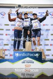 22.09.2024, Premanon, France (FRA): Julia Simon (FRA), Oceane Michelon (FRA), Jeanne Richard (FRA), (l-r) - Biathlon Samse Summer Tour, pursuit, Premanon (FRA). www.nordicfocus.com. © Manzoni/NordicFocus. Every downloaded picture is fee-liable.