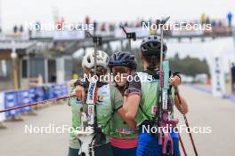 22.09.2024, Premanon, France (FRA): Lola Bugeaud (FRA), Louise Roguet (FRA), Alice Dusserre (FRA), (l-r) - Biathlon Samse Summer Tour, pursuit, Premanon (FRA). www.nordicfocus.com. © Manzoni/NordicFocus. Every downloaded picture is fee-liable.