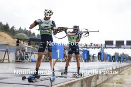 22.09.2024, Premanon, France (FRA): Eric Perrot (FRA), Quentin Fillon Maillet (FRA), (l-r) - Biathlon Samse Summer Tour, pursuit, Premanon (FRA). www.nordicfocus.com. © Manzoni/NordicFocus. Every downloaded picture is fee-liable.