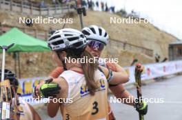 22.09.2024, Premanon, France (FRA): Jeanne Richard (FRA), Lena Haecki-Gross (SUI), (l-r) - Biathlon Samse Summer Tour, pursuit, Premanon (FRA). www.nordicfocus.com. © Manzoni/NordicFocus. Every downloaded picture is fee-liable.