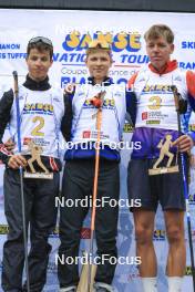 22.09.2024, Premanon, France (FRA): Clement Pires (FRA), Leo Carlier (FRA), Enzo Bouillet (FRA), (l-r) - Biathlon Samse Summer Tour, pursuit, Premanon (FRA). www.nordicfocus.com. © Manzoni/NordicFocus. Every downloaded picture is fee-liable.