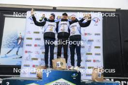 22.09.2024, Premanon, France (FRA): Quentin Fillon Maillet (FRA), Eric Perrot (FRA), Oscar Lombardot (FRA), (l-r) - Biathlon Samse Summer Tour, pursuit, Premanon (FRA). www.nordicfocus.com. © Manzoni/NordicFocus. Every downloaded picture is fee-liable.