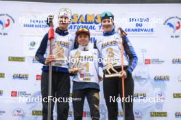 22.09.2024, Premanon, France (FRA): Voldiya Galmace Paulin (FRA), Anaelle Bondoux (FRA), Amandine Mengin (FRA), (l-r) - Biathlon Samse Summer Tour, pursuit, Premanon (FRA). www.nordicfocus.com. © Manzoni/NordicFocus. Every downloaded picture is fee-liable.