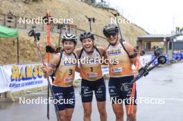 22.09.2024, Premanon, France (FRA): Jeanne Richard (FRA), Oceane Michelon (FRA), Julia Simon (FRA), (l-r) - Biathlon Samse Summer Tour, pursuit, Premanon (FRA). www.nordicfocus.com. © Manzoni/NordicFocus. Every downloaded picture is fee-liable.