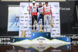 22.09.2024, Premanon, France (FRA): Ian Martinet (FRA), Edgar Geny (FRA), Antonin Delsol (FRA), (l-r) - Biathlon Samse Summer Tour, pursuit, Premanon (FRA). www.nordicfocus.com. © Manzoni/NordicFocus. Every downloaded picture is fee-liable.