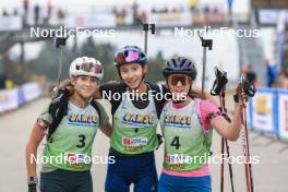 22.09.2024, Premanon, France (FRA): Lola Bugeaud (FRA), Louise Roguet (FRA), Alice Dusserre (FRA), (l-r) - Biathlon Samse Summer Tour, pursuit, Premanon (FRA). www.nordicfocus.com. © Manzoni/NordicFocus. Every downloaded picture is fee-liable.