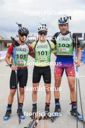 22.09.2024, Premanon, France (FRA): Clement Pires (FRA), Leo Carlier (FRA), Enzo Bouillet (FRA), (l-r) - Biathlon Samse Summer Tour, pursuit, Premanon (FRA). www.nordicfocus.com. © Manzoni/NordicFocus. Every downloaded picture is fee-liable.