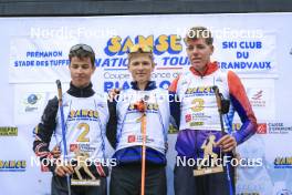 22.09.2024, Premanon, France (FRA): Clement Pires (FRA), Leo Carlier (FRA), Enzo Bouillet (FRA), (l-r) - Biathlon Samse Summer Tour, pursuit, Premanon (FRA). www.nordicfocus.com. © Manzoni/NordicFocus. Every downloaded picture is fee-liable.