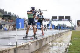 22.09.2024, Premanon, France (FRA): Quentin Fillon Maillet (FRA), Emilien Jacquelin (FRA), (l-r) - Biathlon Samse Summer Tour, pursuit, Premanon (FRA). www.nordicfocus.com. © Manzoni/NordicFocus. Every downloaded picture is fee-liable.