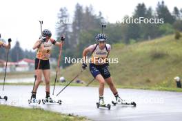 22.09.2024, Premanon, France (FRA): Aita Gasparin (SUI), Camille Bened (FRA), (l-r), (l-r) - Biathlon Samse Summer Tour, pursuit, Premanon (FRA). www.nordicfocus.com. © Manzoni/NordicFocus. Every downloaded picture is fee-liable.