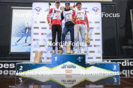 22.09.2024, Premanon, France (FRA): Ian Martinet (FRA), Edgar Geny (FRA), Antonin Delsol (FRA), (l-r) - Biathlon Samse Summer Tour, pursuit, Premanon (FRA). www.nordicfocus.com. © Manzoni/NordicFocus. Every downloaded picture is fee-liable.