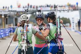 22.09.2024, Premanon, France (FRA): Lola Bugeaud (FRA), Louise Roguet (FRA), Alice Dusserre (FRA), (l-r) - Biathlon Samse Summer Tour, pursuit, Premanon (FRA). www.nordicfocus.com. © Manzoni/NordicFocus. Every downloaded picture is fee-liable.