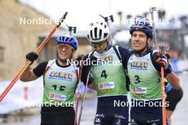 22.09.2024, Premanon, France (FRA): Oscar Lombardot (FRA), Eric Perrot (FRA), Quentin Fillon Maillet (FRA), (l-r) - Biathlon Samse Summer Tour, pursuit, Premanon (FRA). www.nordicfocus.com. © Manzoni/NordicFocus. Every downloaded picture is fee-liable.