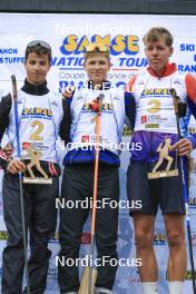 22.09.2024, Premanon, France (FRA): Clement Pires (FRA), Leo Carlier (FRA), Enzo Bouillet (FRA), (l-r) - Biathlon Samse Summer Tour, pursuit, Premanon (FRA). www.nordicfocus.com. © Manzoni/NordicFocus. Every downloaded picture is fee-liable.