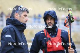 22.09.2024, Premanon, France (FRA): Cyril Burdet (FRA), Simon Fourcade (FRA), (l-r) - Biathlon Samse Summer Tour, pursuit, Premanon (FRA). www.nordicfocus.com. © Manzoni/NordicFocus. Every downloaded picture is fee-liable.