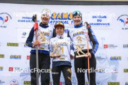 22.09.2024, Premanon, France (FRA): Voldiya Galmace Paulin (FRA), Anaelle Bondoux (FRA), Amandine Mengin (FRA), (l-r) - Biathlon Samse Summer Tour, pursuit, Premanon (FRA). www.nordicfocus.com. © Manzoni/NordicFocus. Every downloaded picture is fee-liable.