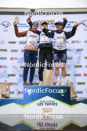 22.09.2024, Premanon, France (FRA): Julia Simon (FRA), Oceane Michelon (FRA), Jeanne Richard (FRA), (l-r) - Biathlon Samse Summer Tour, pursuit, Premanon (FRA). www.nordicfocus.com. © Manzoni/NordicFocus. Every downloaded picture is fee-liable.