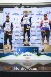 22.09.2024, Premanon, France (FRA): Clement Pires (FRA), Leo Carlier (FRA), Enzo Bouillet (FRA), (l-r) - Biathlon Samse Summer Tour, pursuit, Premanon (FRA). www.nordicfocus.com. © Manzoni/NordicFocus. Every downloaded picture is fee-liable.