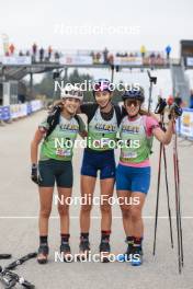 22.09.2024, Premanon, France (FRA): Lola Bugeaud (FRA), Louise Roguet (FRA), Alice Dusserre (FRA), (l-r) - Biathlon Samse Summer Tour, pursuit, Premanon (FRA). www.nordicfocus.com. © Manzoni/NordicFocus. Every downloaded picture is fee-liable.