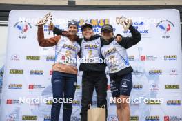 22.09.2024, Premanon, France (FRA): Julia Simon (FRA), Oceane Michelon (FRA), Jeanne Richard (FRA), (l-r) - Biathlon Samse Summer Tour, pursuit, Premanon (FRA). www.nordicfocus.com. © Manzoni/NordicFocus. Every downloaded picture is fee-liable.