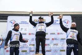 22.09.2024, Premanon, France (FRA): Quentin Fillon Maillet (FRA), Eric Perrot (FRA), Oscar Lombardot (FRA), (l-r) - Biathlon Samse Summer Tour, pursuit, Premanon (FRA). www.nordicfocus.com. © Manzoni/NordicFocus. Every downloaded picture is fee-liable.