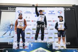 22.09.2024, Premanon, France (FRA): Julia Simon (FRA), Oceane Michelon (FRA), Jeanne Richard (FRA), (l-r) - Biathlon Samse Summer Tour, pursuit, Premanon (FRA). www.nordicfocus.com. © Manzoni/NordicFocus. Every downloaded picture is fee-liable.