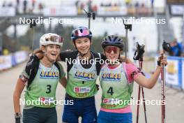 22.09.2024, Premanon, France (FRA): Lola Bugeaud (FRA), Louise Roguet (FRA), Alice Dusserre (FRA), (l-r) - Biathlon Samse Summer Tour, pursuit, Premanon (FRA). www.nordicfocus.com. © Manzoni/NordicFocus. Every downloaded picture is fee-liable.