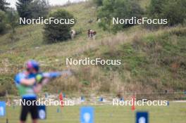 22.09.2024, Premanon, France (FRA): Feature: Cows above the shooting range - Biathlon Samse Summer Tour, pursuit, Premanon (FRA). www.nordicfocus.com. © Manzoni/NordicFocus. Every downloaded picture is fee-liable.