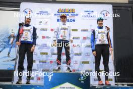 22.09.2024, Premanon, France (FRA): Voldiya Galmace Paulin (FRA), Anaelle Bondoux (FRA), Amandine Mengin (FRA), (l-r) - Biathlon Samse Summer Tour, pursuit, Premanon (FRA). www.nordicfocus.com. © Manzoni/NordicFocus. Every downloaded picture is fee-liable.