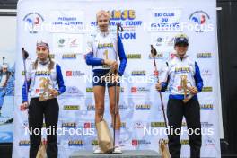 22.09.2024, Premanon, France (FRA): Lola Bugeaud (FRA), Louise Roguet (FRA), Alice Dusserre (FRA), (l-r) - Biathlon Samse Summer Tour, pursuit, Premanon (FRA). www.nordicfocus.com. © Manzoni/NordicFocus. Every downloaded picture is fee-liable.