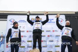 22.09.2024, Premanon, France (FRA): Quentin Fillon Maillet (FRA), Eric Perrot (FRA), Oscar Lombardot (FRA), (l-r) - Biathlon Samse Summer Tour, pursuit, Premanon (FRA). www.nordicfocus.com. © Manzoni/NordicFocus. Every downloaded picture is fee-liable.