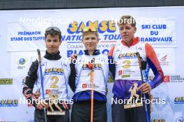 22.09.2024, Premanon, France (FRA): Clement Pires (FRA), Leo Carlier (FRA), Enzo Bouillet (FRA), (l-r) - Biathlon Samse Summer Tour, pursuit, Premanon (FRA). www.nordicfocus.com. © Manzoni/NordicFocus. Every downloaded picture is fee-liable.