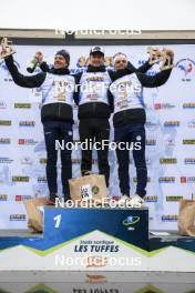 22.09.2024, Premanon, France (FRA): Quentin Fillon Maillet (FRA), Eric Perrot (FRA), Oscar Lombardot (FRA), (l-r) - Biathlon Samse Summer Tour, pursuit, Premanon (FRA). www.nordicfocus.com. © Manzoni/NordicFocus. Every downloaded picture is fee-liable.