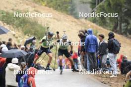 22.09.2024, Premanon, France (FRA): Damien Levet (FRA), Joscha Burkhalter (SUI), (l-r) - Biathlon Samse Summer Tour, pursuit, Premanon (FRA). www.nordicfocus.com. © Manzoni/NordicFocus. Every downloaded picture is fee-liable.