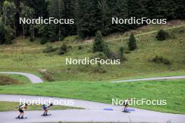 21.09.2024, Premanon, France (FRA): Gion Stalder (SUI), Corentin Jorda (FRA), Louis Debloem (BEL), (l-r) - Biathlon Samse Summer Tour, sprint, Premanon (FRA). www.nordicfocus.com. © Manzoni/NordicFocus. Every downloaded picture is fee-liable.