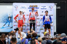 21.09.2024, Premanon, France (FRA): Ian Martinet (FRA), Corentin Jacob (FRA), Gaetan Paturel (FRA), (l-r) - Biathlon Samse Summer Tour, sprint, Premanon (FRA). www.nordicfocus.com. © Manzoni/NordicFocus. Every downloaded picture is fee-liable.