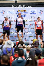 21.09.2024, Premanon, France (FRA): Enzo Bouillet (FRA), Leo Carlier (FRA), Emile Weiss (FRA), (l-r) - Biathlon Samse Summer Tour, sprint, Premanon (FRA). www.nordicfocus.com. © Manzoni/NordicFocus. Every downloaded picture is fee-liable.