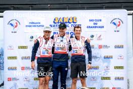 21.09.2024, Premanon, France (FRA): Antonin Guigonnat (FRA), Emilien Jacquelin (FRA), Quentin Fillon Maillet (FRA), (l-r) - Biathlon Samse Summer Tour, sprint, Premanon (FRA). www.nordicfocus.com. © Manzoni/NordicFocus. Every downloaded picture is fee-liable.