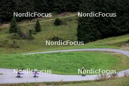 21.09.2024, Premanon, France (FRA): Gion Stalder (SUI), Corentin Jorda (FRA), Louis Debloem (BEL), (l-r) - Biathlon Samse Summer Tour, sprint, Premanon (FRA). www.nordicfocus.com. © Manzoni/NordicFocus. Every downloaded picture is fee-liable.