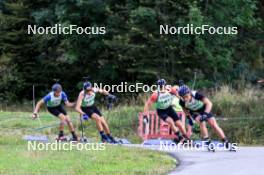 21.09.2024, Premanon, France (FRA): Jeremie Bouchex-Bellomie (FRA), Gaetan Paturel (FRA), Flavio Guy (FRA), Antonin Guigonnat (FRA), (l-r) - Biathlon Samse Summer Tour, sprint, Premanon (FRA). www.nordicfocus.com. © Manzoni/NordicFocus. Every downloaded picture is fee-liable.