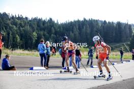 21.09.2024, Premanon, France (FRA): Joe Guinchard (FRA), Lilian Kembellec (FRA), (l-r) - Biathlon Samse Summer Tour, sprint, Premanon (FRA). www.nordicfocus.com. © Manzoni/NordicFocus. Every downloaded picture is fee-liable.