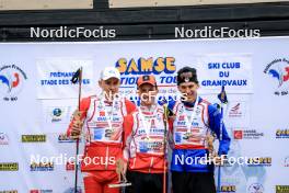 21.09.2024, Premanon, France (FRA): Ian Martinet (FRA), Corentin Jacob (FRA), Gaetan Paturel (FRA), (l-r) - Biathlon Samse Summer Tour, sprint, Premanon (FRA). www.nordicfocus.com. © Manzoni/NordicFocus. Every downloaded picture is fee-liable.