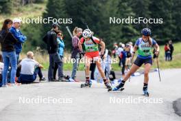 21.09.2024, Premanon, France (FRA): Rosalie Odile (FRA), Alice Dusserre (FRA), (l-r) - Biathlon Samse Summer Tour, sprint, Premanon (FRA). www.nordicfocus.com. © Manzoni/NordicFocus. Every downloaded picture is fee-liable.