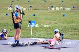 21.09.2024, Premanon, France (FRA): Emma Gross (BEL), Justine Gabriel (BEL), (l-r) - Biathlon Samse Summer Tour, sprint, Premanon (FRA). www.nordicfocus.com. © Manzoni/NordicFocus. Every downloaded picture is fee-liable.