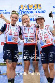 21.09.2024, Premanon, France (FRA): Lou Jeanmonnot (FRA), Oceane Michelon (FRA), Jeanne Richard (FRA), (l-r) - Biathlon Samse Summer Tour, sprint, Premanon (FRA). www.nordicfocus.com. © Manzoni/NordicFocus. Every downloaded picture is fee-liable.