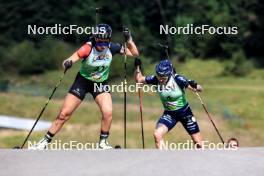 21.09.2024, Premanon, France (FRA): Amelie Broutier (FRA), Lou Jeanmonnot (FRA), (l-r) - Biathlon Samse Summer Tour, sprint, Premanon (FRA). www.nordicfocus.com. © Manzoni/NordicFocus. Every downloaded picture is fee-liable.