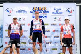 21.09.2024, Premanon, France (FRA): Enzo Bouillet (FRA), Leo Carlier (FRA), Emile Weiss (FRA), (l-r) - Biathlon Samse Summer Tour, sprint, Premanon (FRA). www.nordicfocus.com. © Manzoni/NordicFocus. Every downloaded picture is fee-liable.